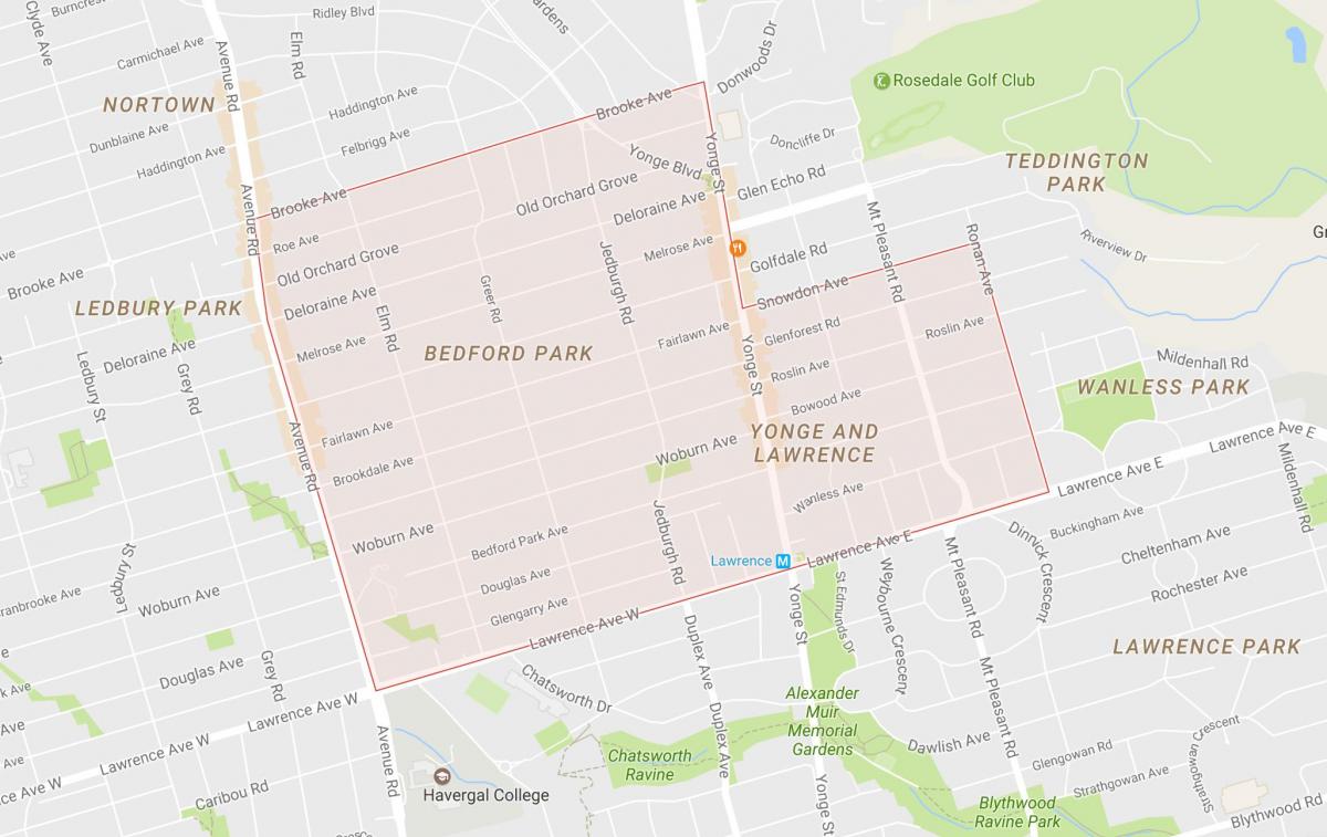 Map of Bedford Park neighbourhood Toronto