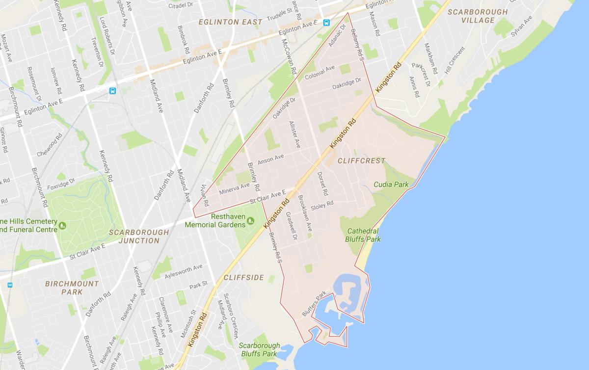 Map of Cliffcrest neighbourhood Toronto