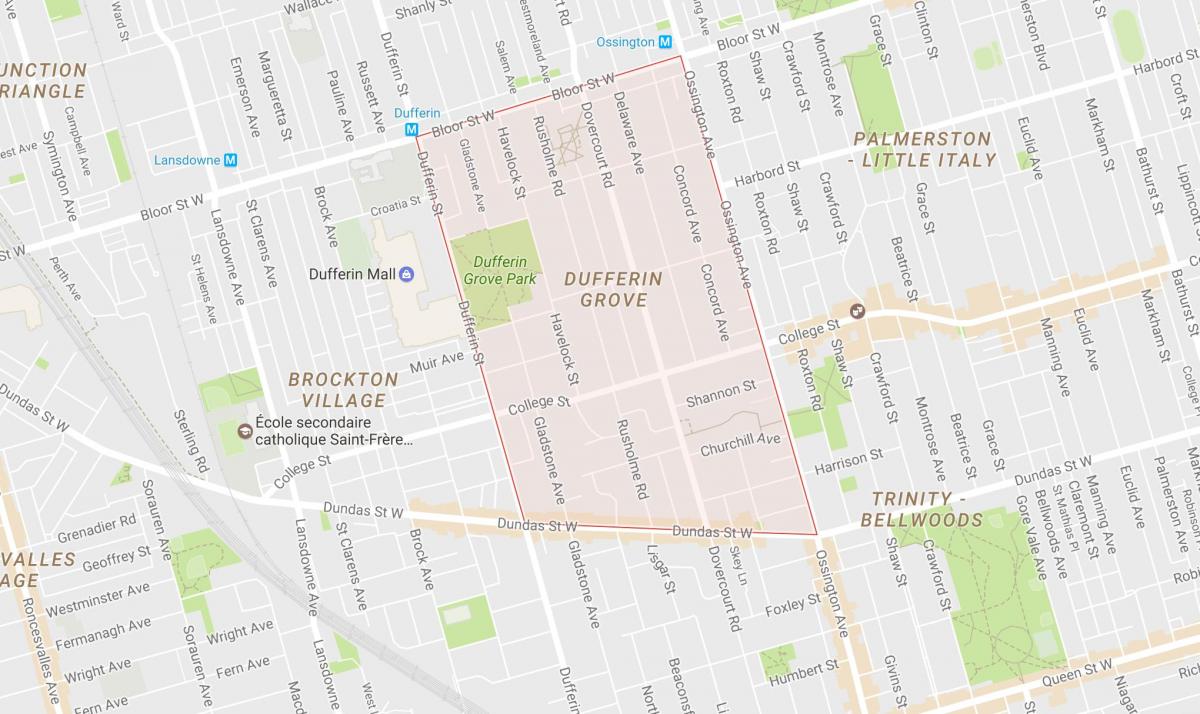 Map of Dufferin Grove neighbourhood Toronto
