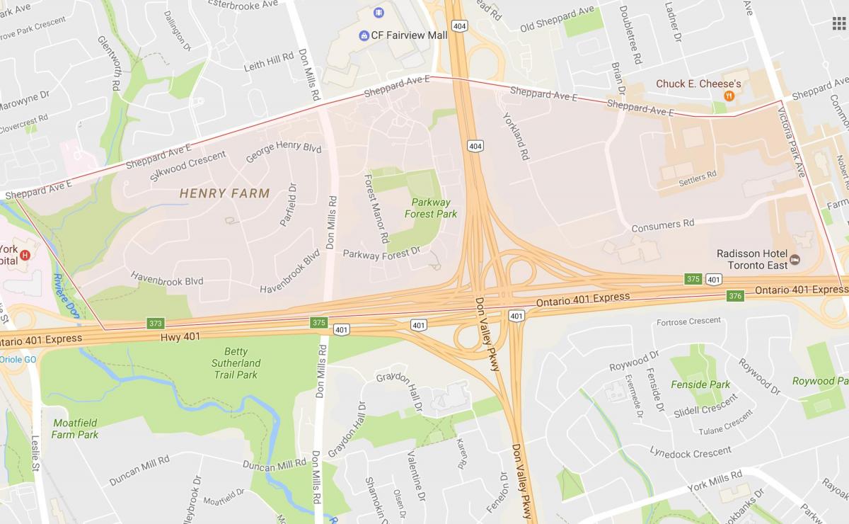 Map of Henry Farm neighbourhood Toronto