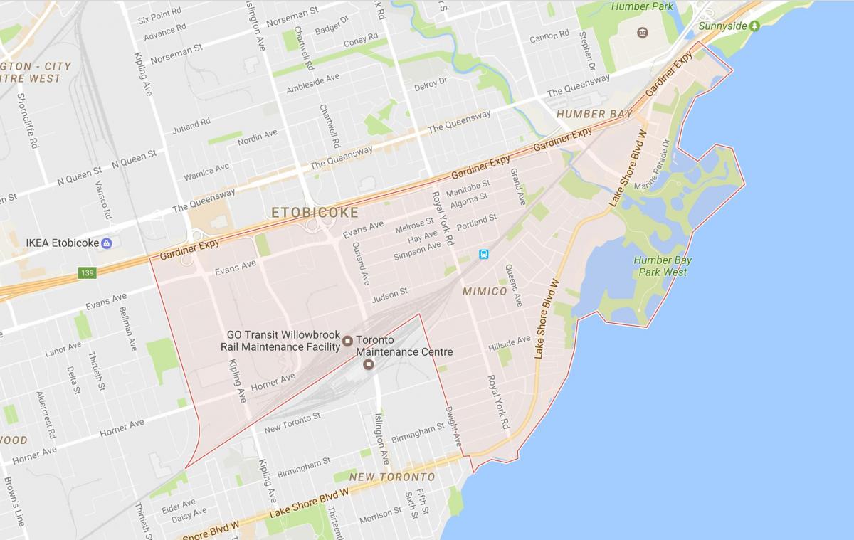 Map of Mimico neighbourhood Toronto