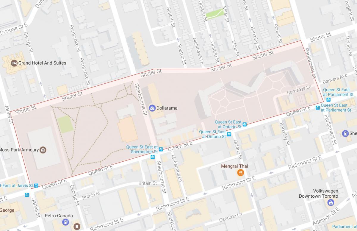 Map of Moss Park neighbourhood Toronto