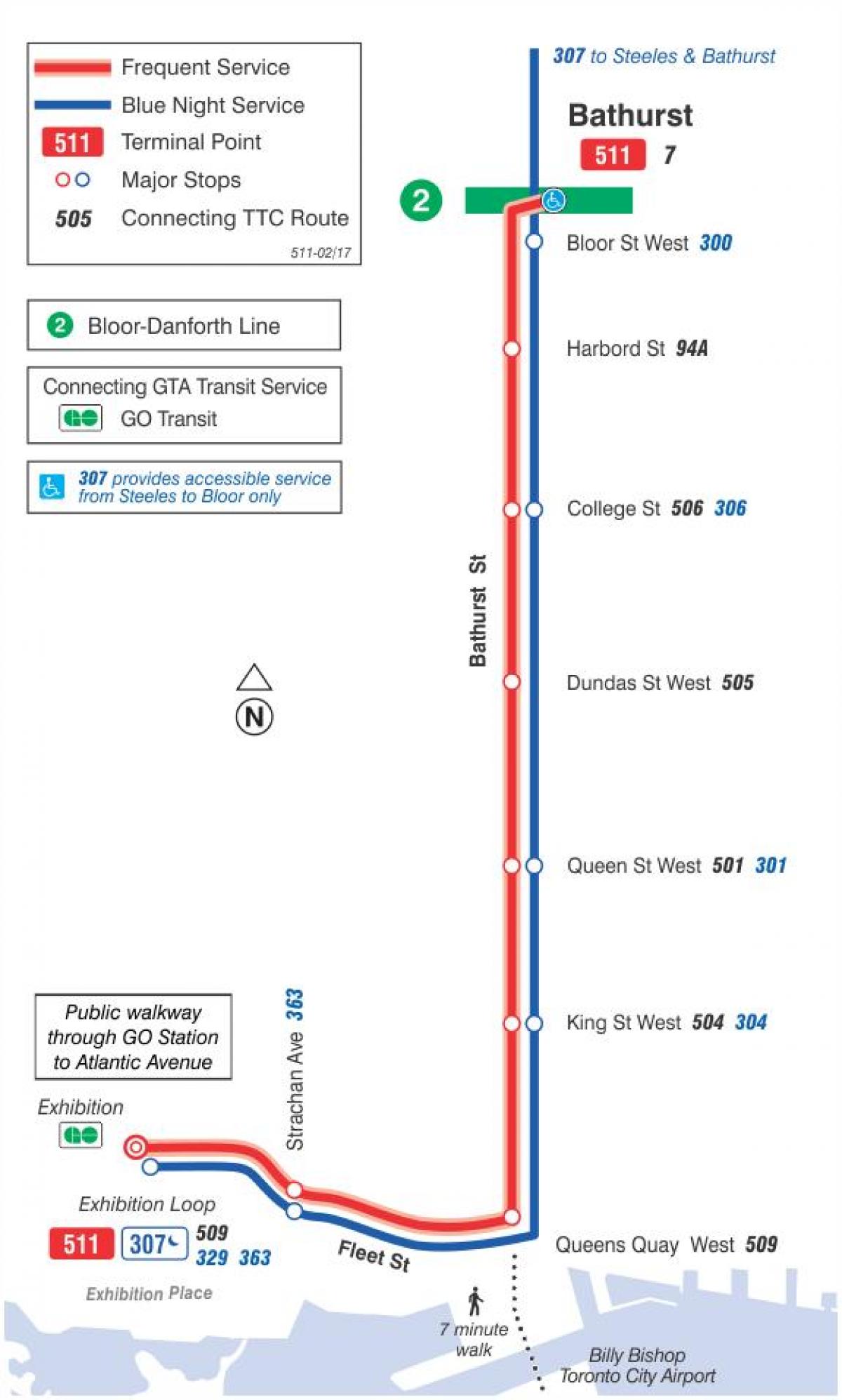 Map of streetcar line 511 Bathurst