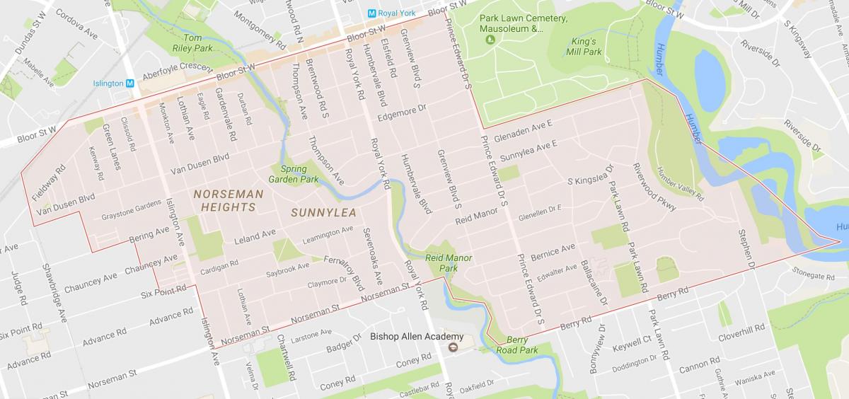 Map of Sunnylea neighbourhood neighbourhood Toronto
