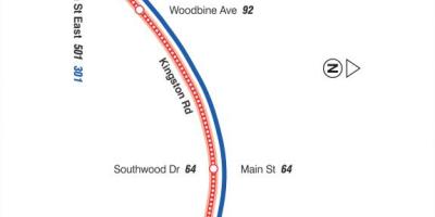 Map of TTC 22 Coxwell bus route Toronto