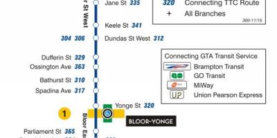 Map of TTC 300A Bloor-Danforth bus route Toronto