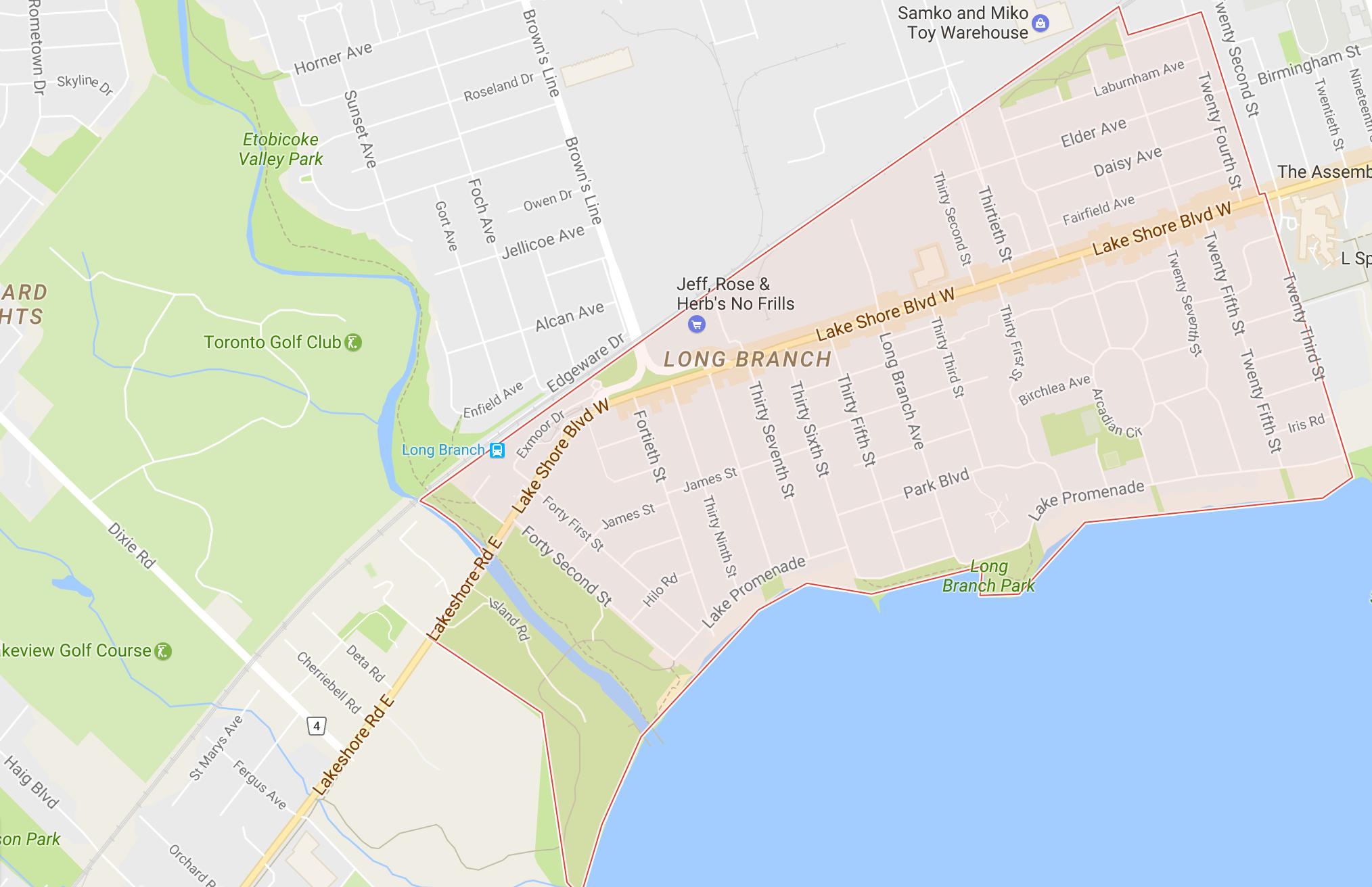 Long Branch neighbourhood Toronto map - Map of Long Branch