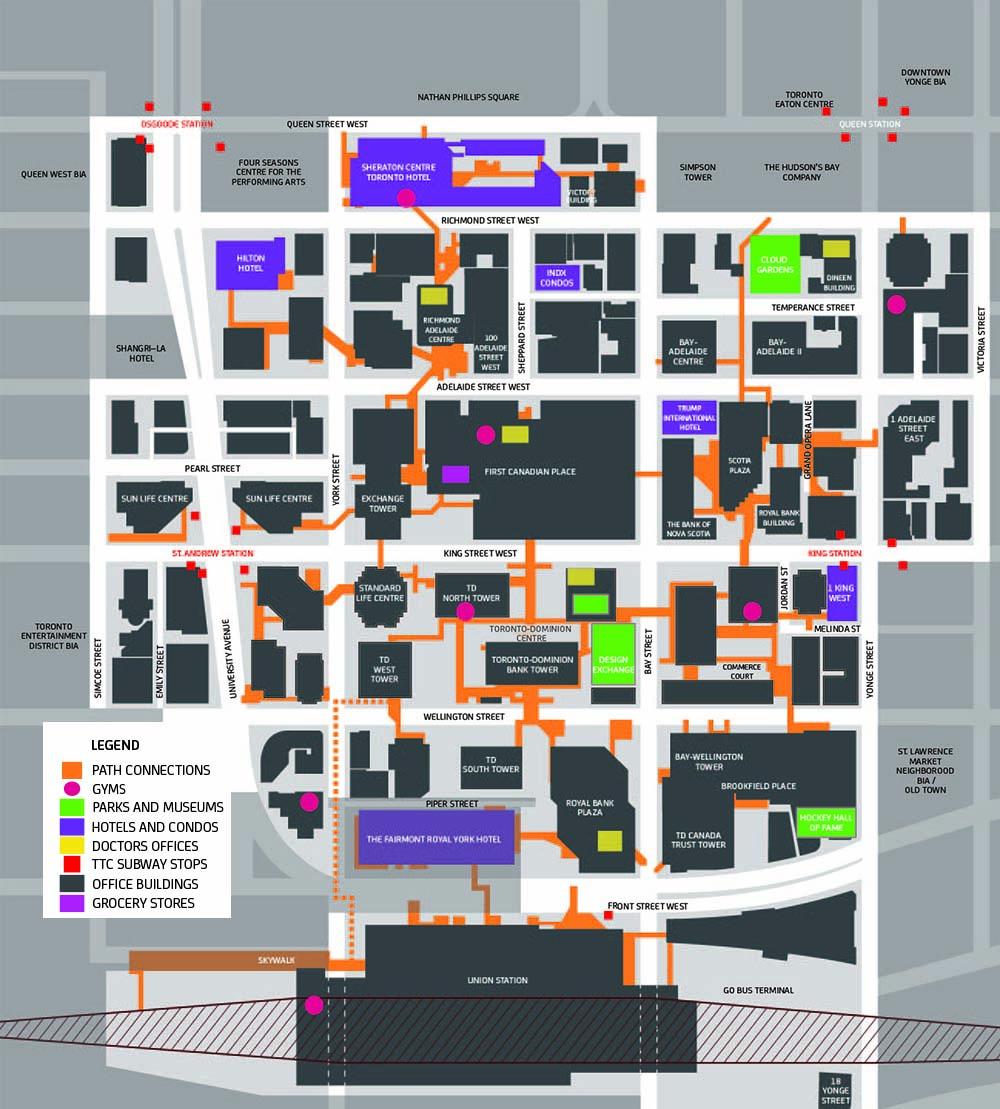 Path Toronto's Downtown Pedestrian Walkway map - Map of Path Toronto's ...