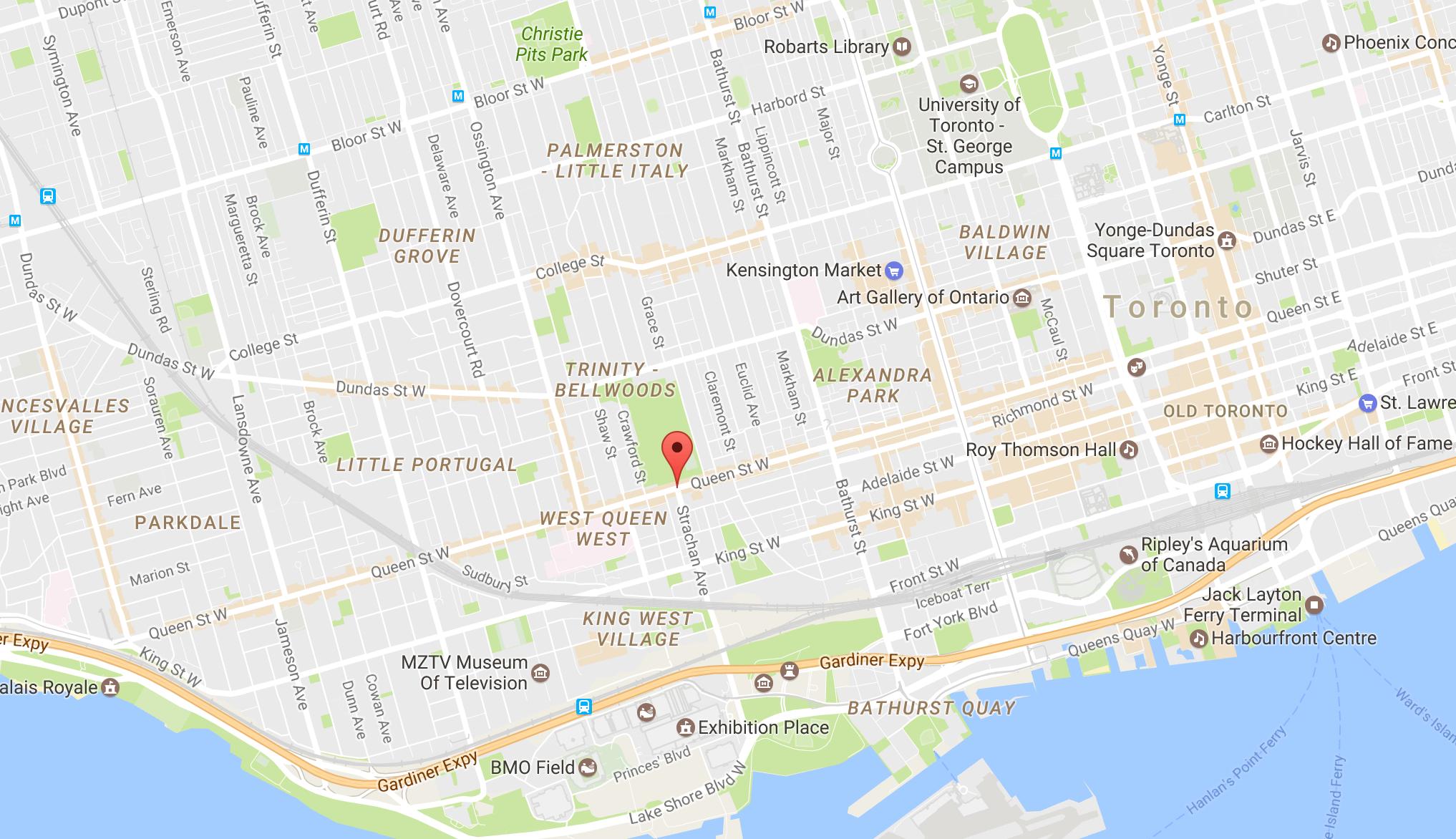 Queen Street West neighbourhood Toronto map - Map of Queen Street