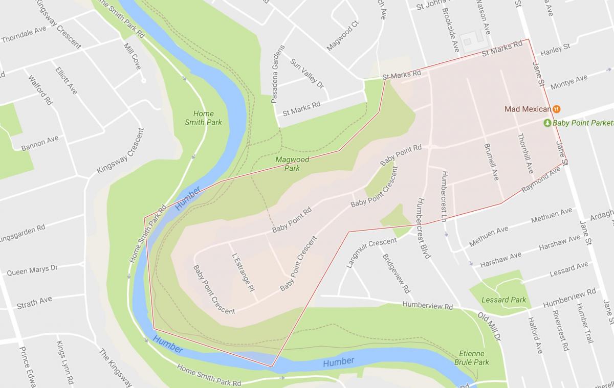 Map of Baby Point neighbourhood Toronto