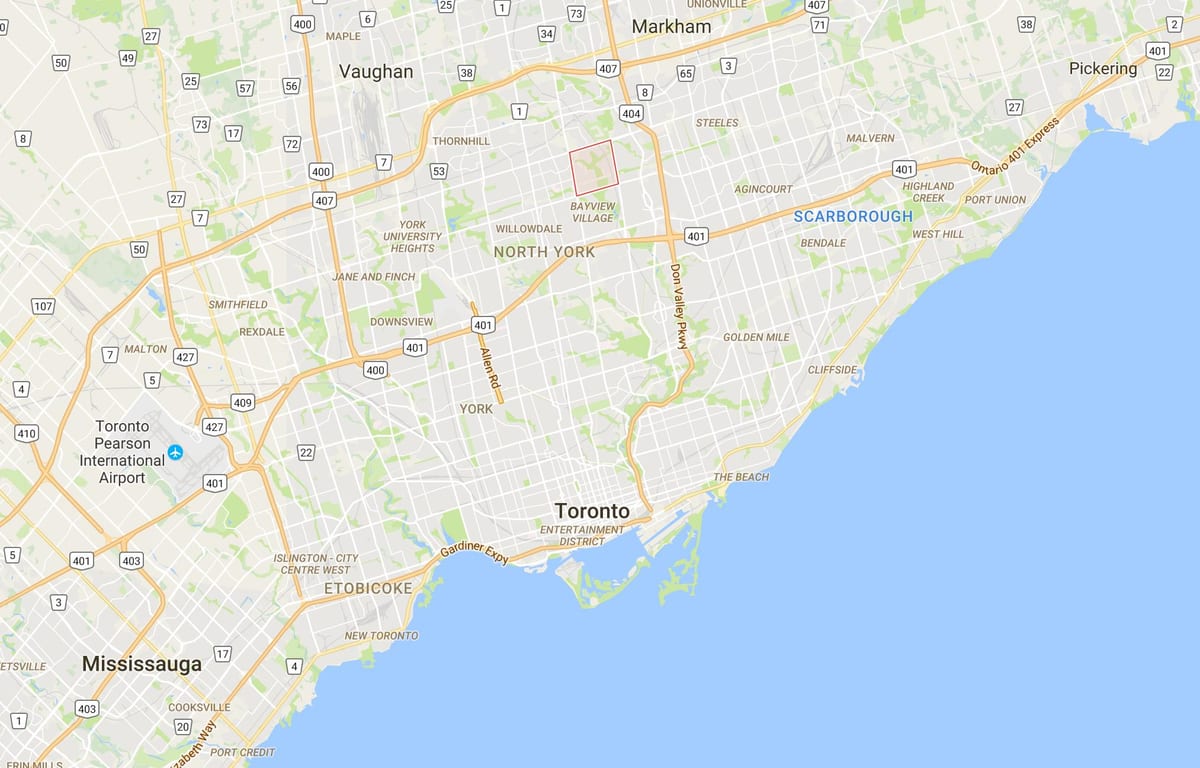 Map of Bayview Woods – Steeles district Toronto