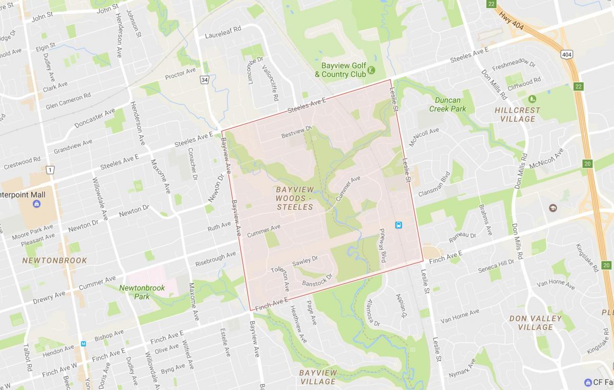 Map of Bayview Woods – Steeles neighbourhood Toronto