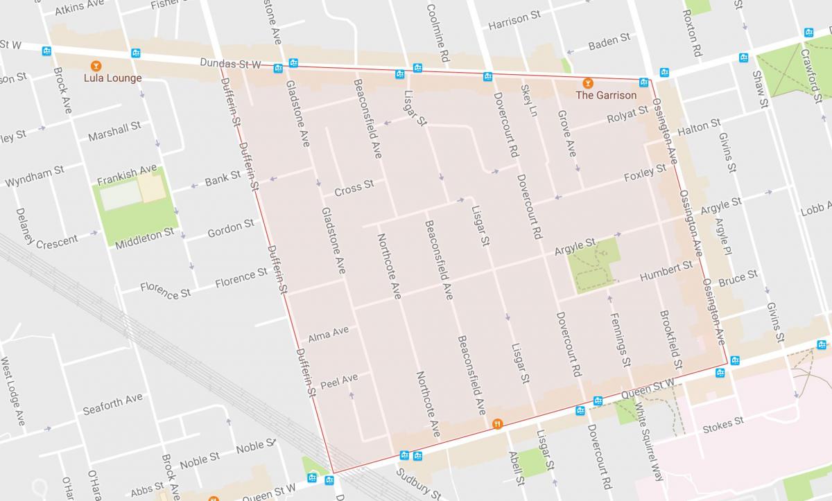 Map of Beaconsfield Village neighbourhood Toronto