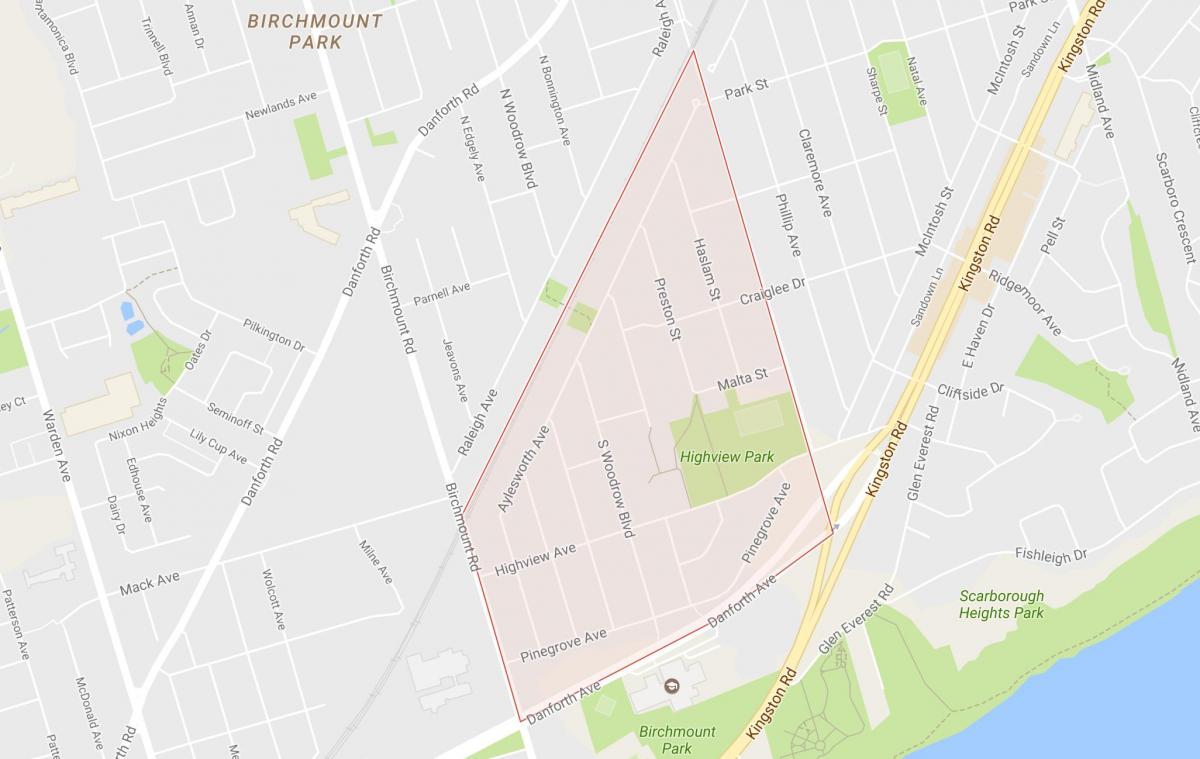 Map of Birch Cliff Heights neighbourhood Toronto