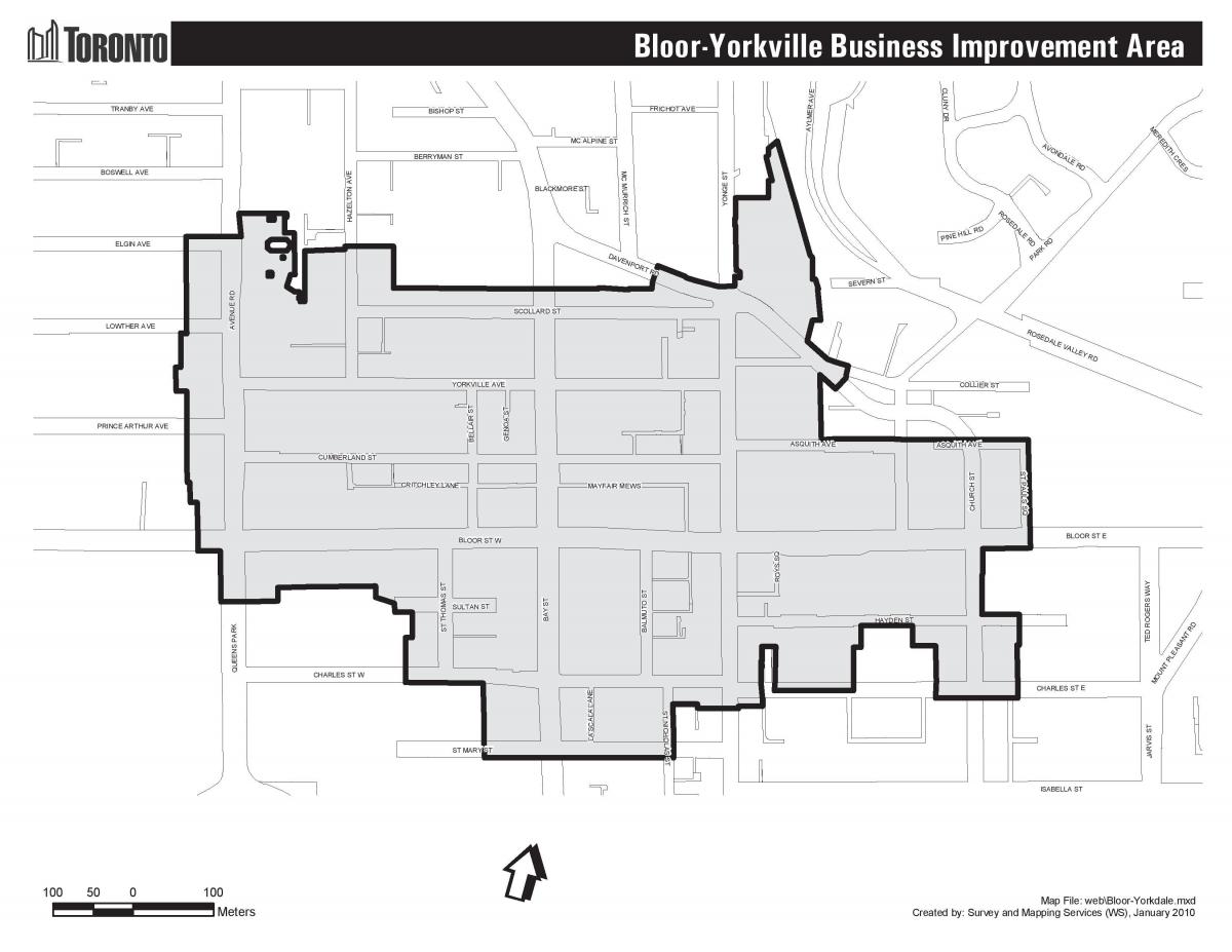 Map of Bloor Yorkville Toronto boudary