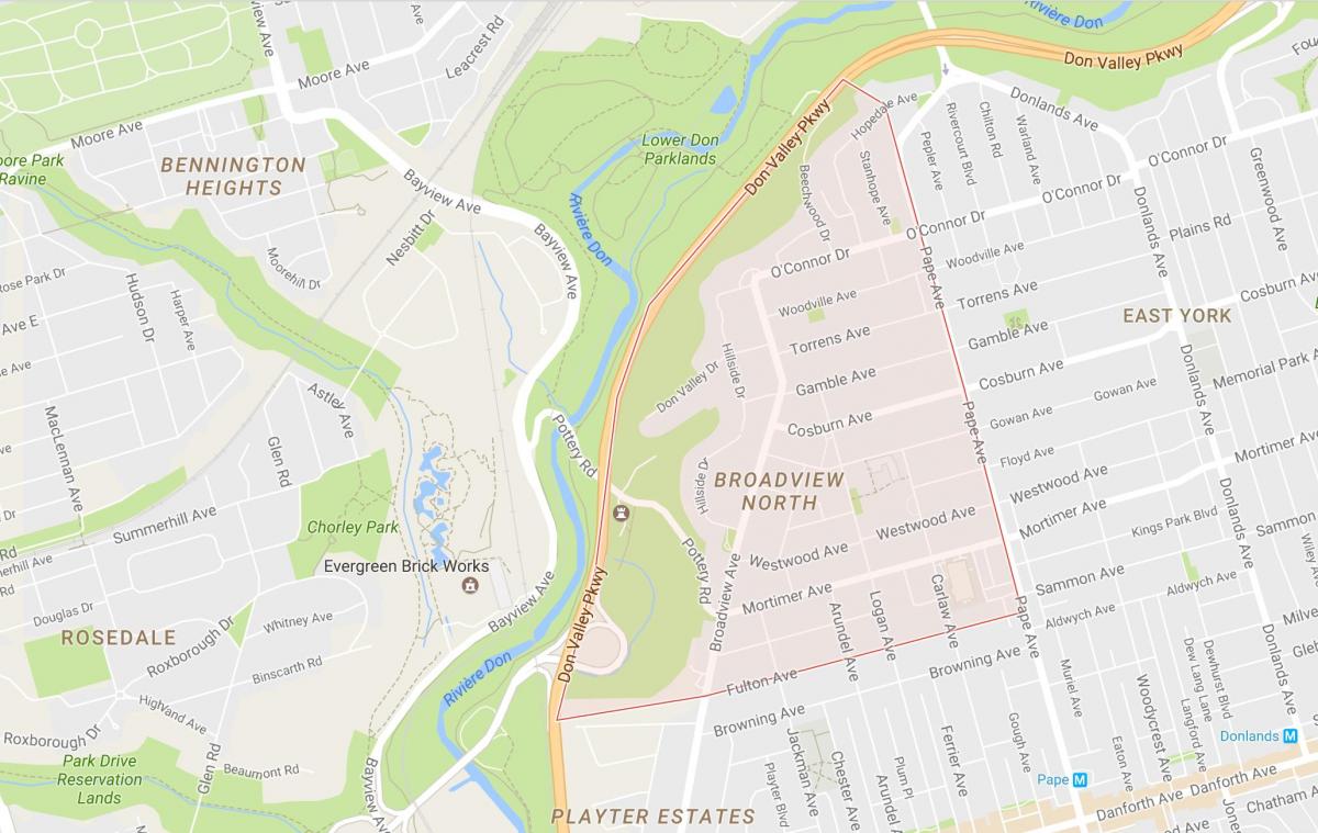 Map of Broadview North neighbourhood Toronto