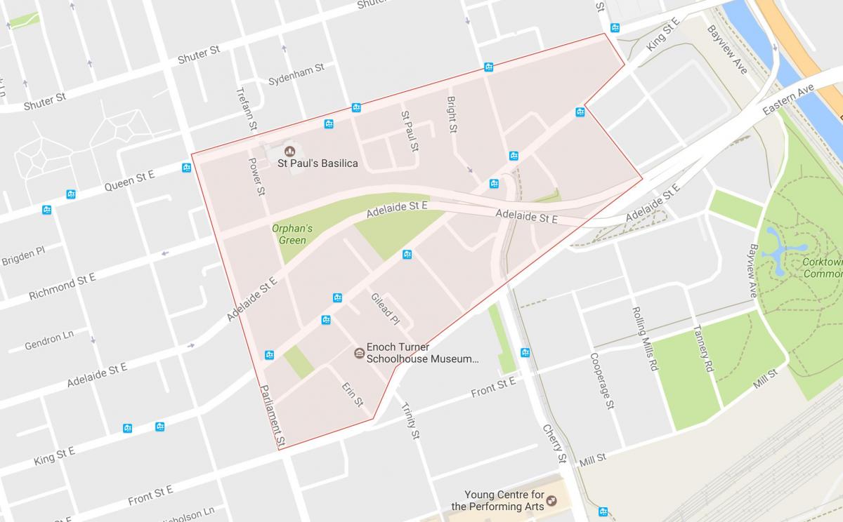 Map of Corktown neighbourhood Toronto