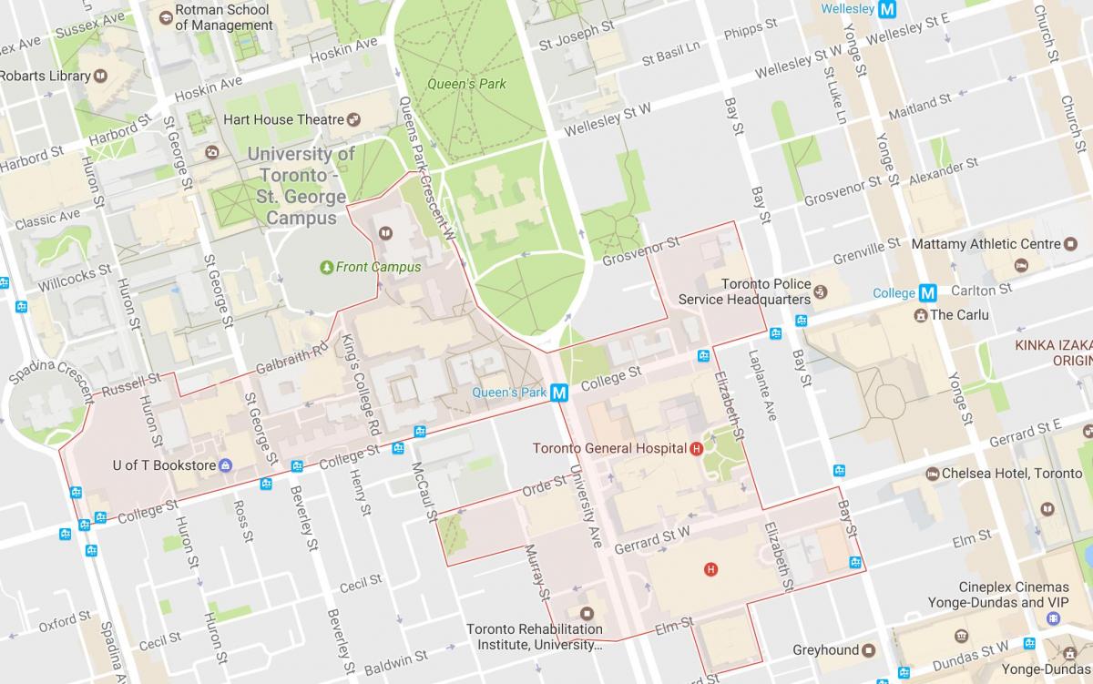 Map of Discovery District neighbourhood Toronto