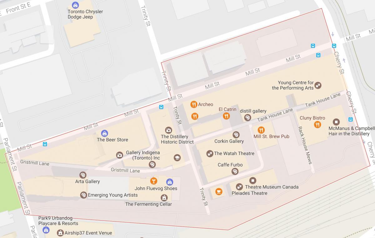 Map of Distillery District neighbourhood Toronto
