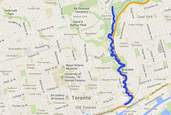 Map of Don river Toronto