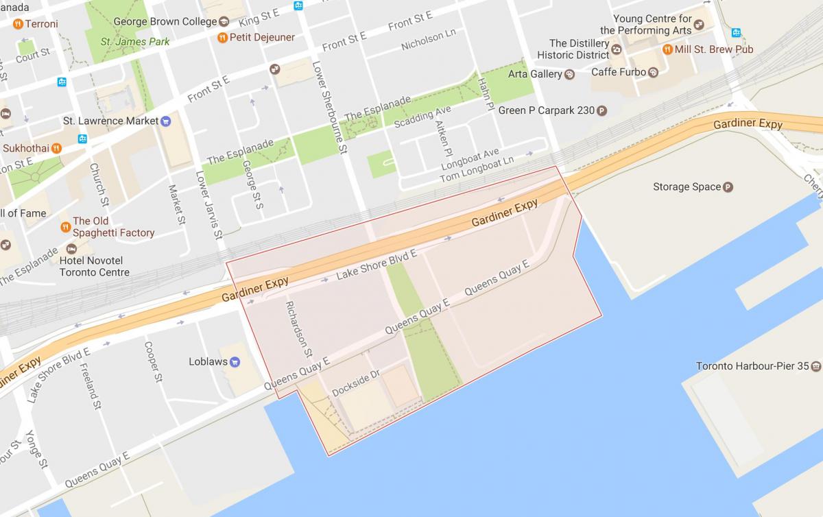 Map of East Bayfront neighbourhood Toronto