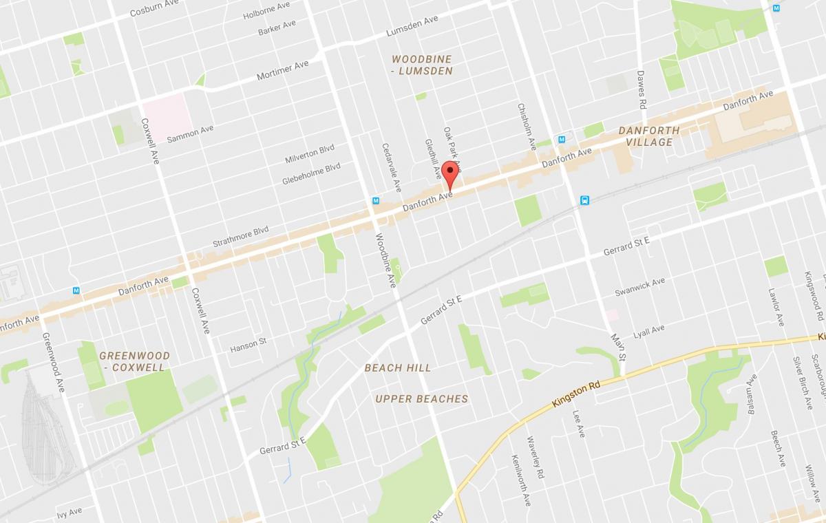 Map of East Danforth neighbourhood Toronto
