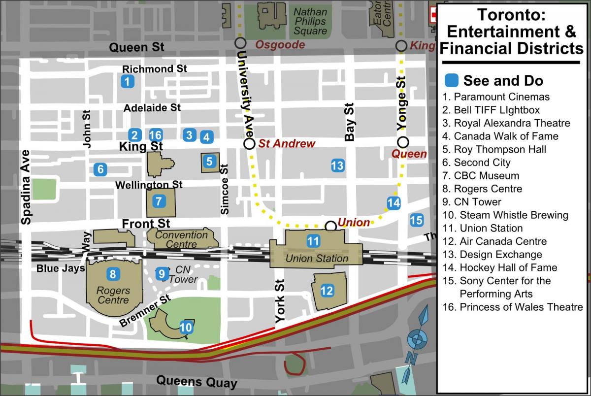 Map of Entertainment and financial districts Toronto