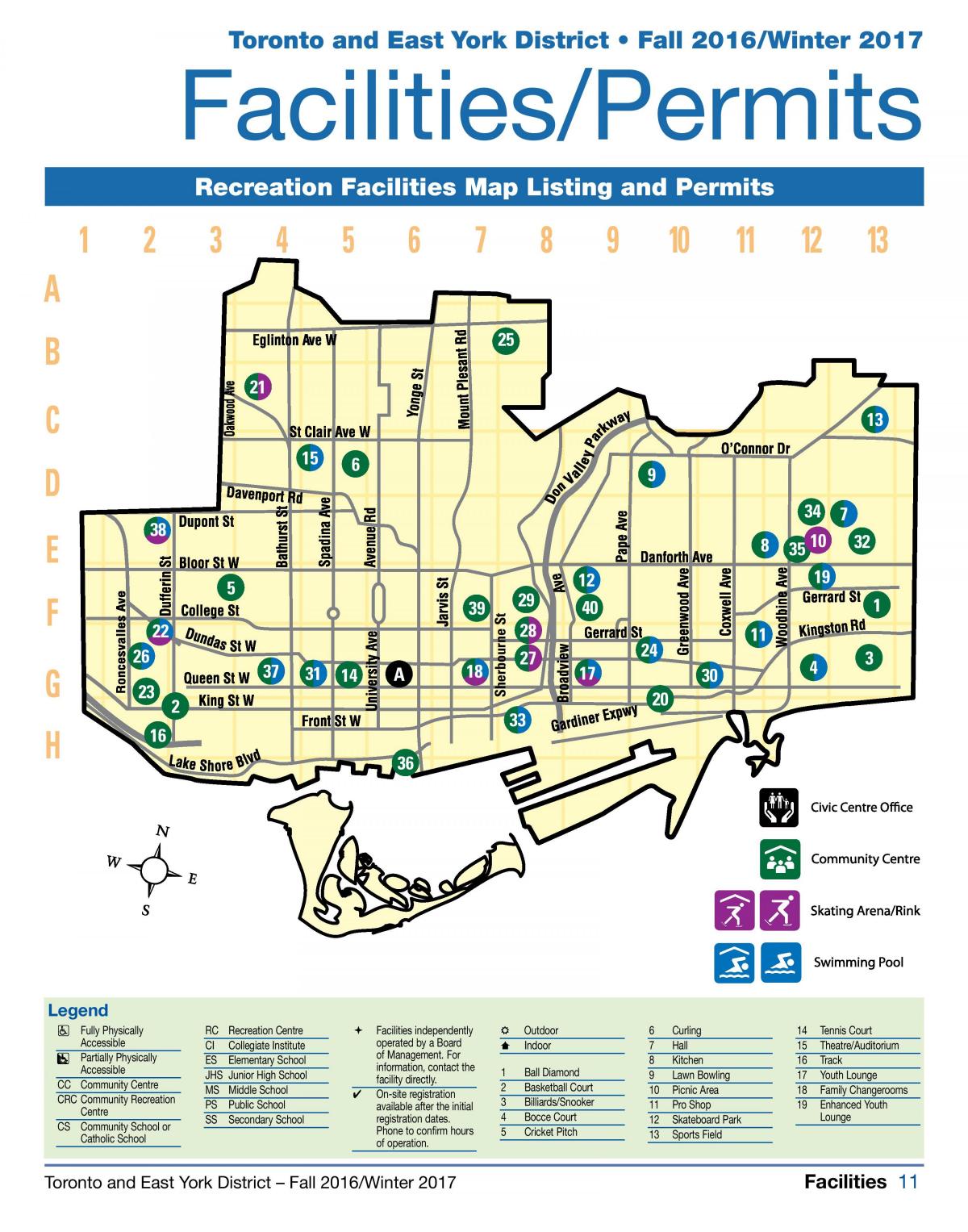 Map of facilities recreation Toronto