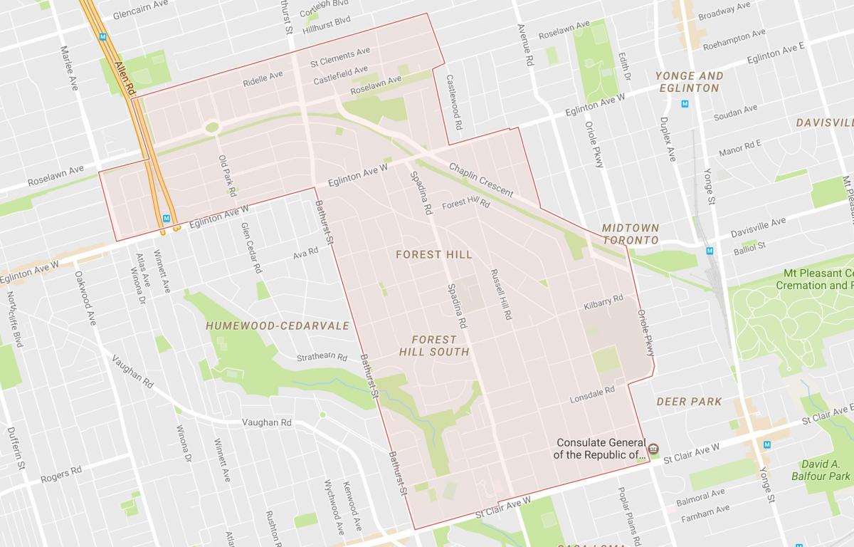 Map of Forest Hill neighbourhood Toronto