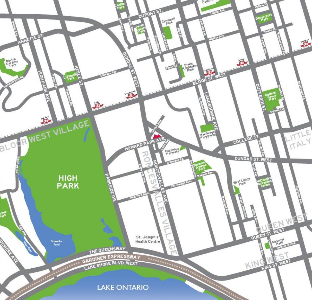 Map of High park Toronto overview