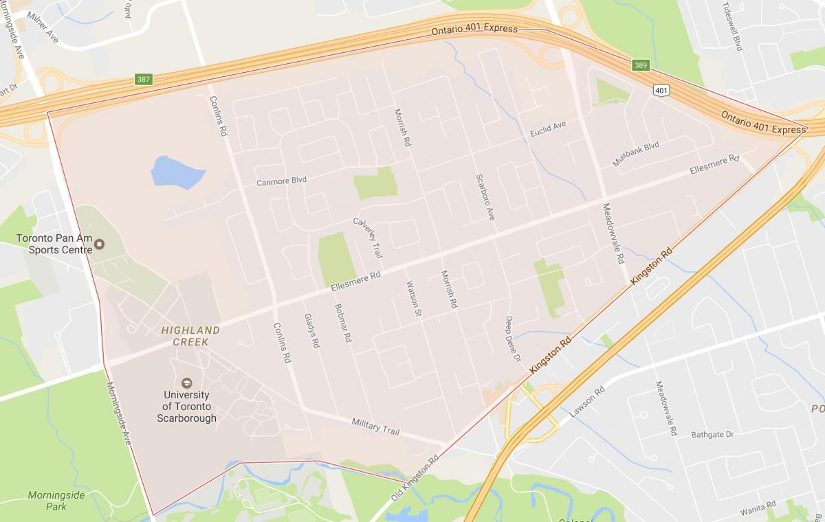 Map of Highland Creek neighbourhood Toronto