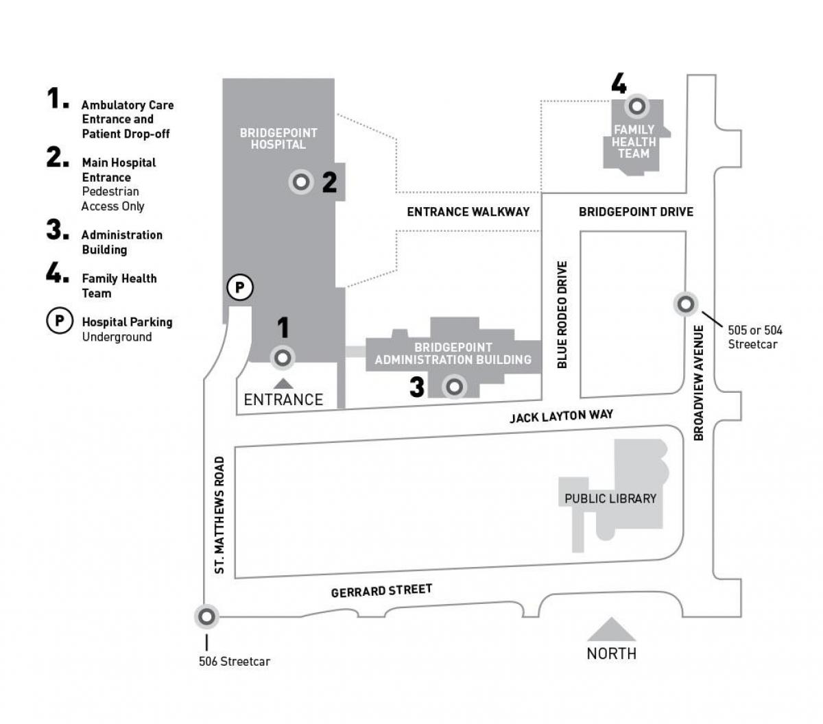 Map of Hospital Sinai Health System-Bridgepoint Toronto