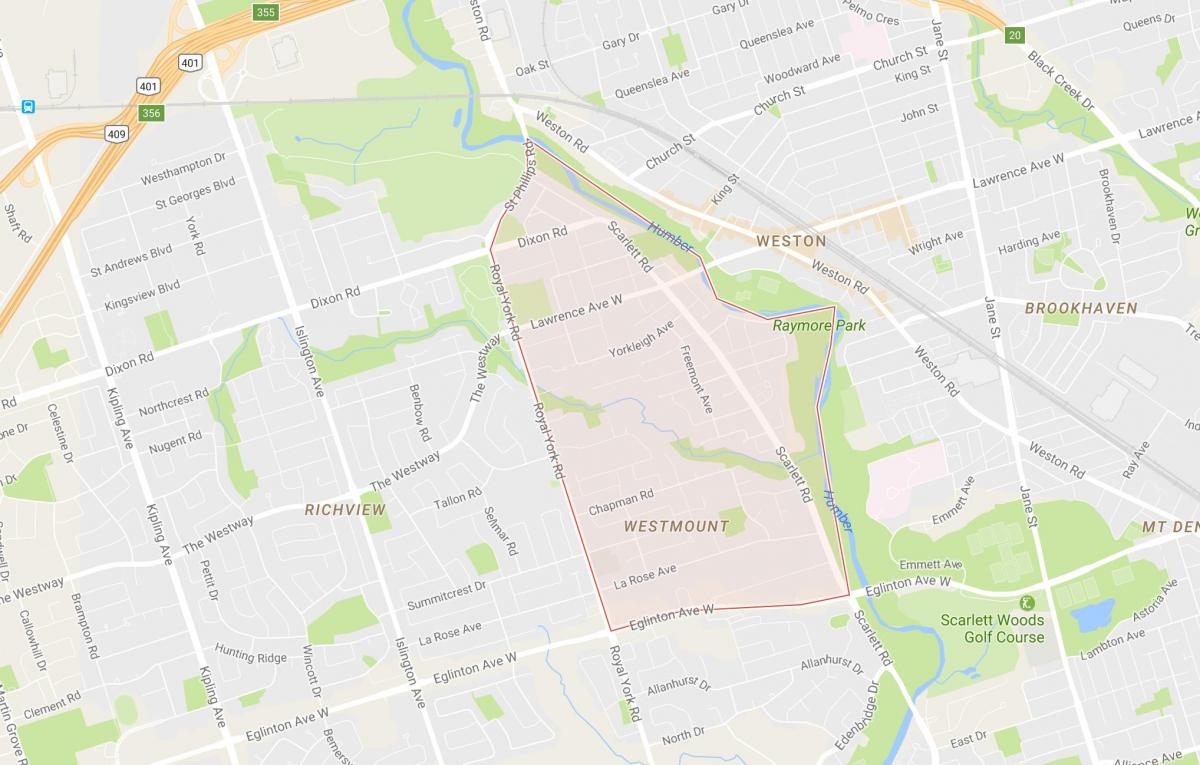 Map of Humber Heights – Westmount neighbourhood Toronto