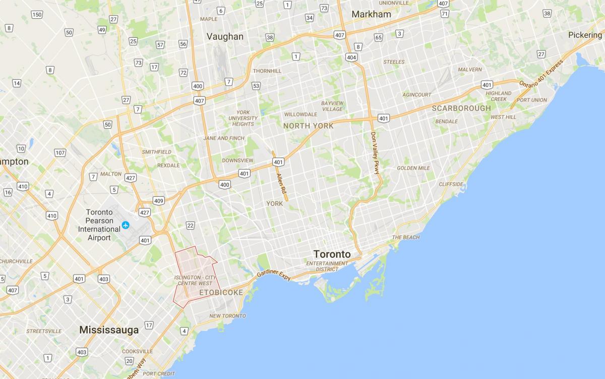 Map of Islington-City Centre West district Toronto