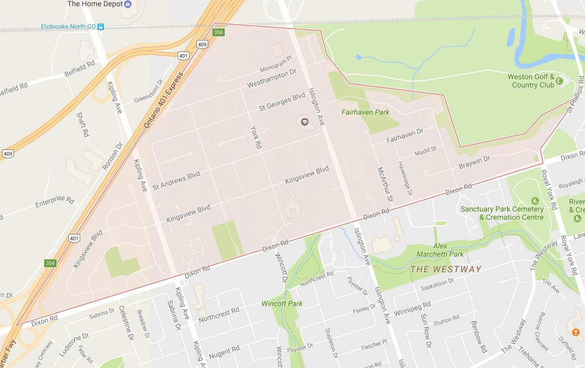 Map of Kingsview Village neighbourhood Toronto