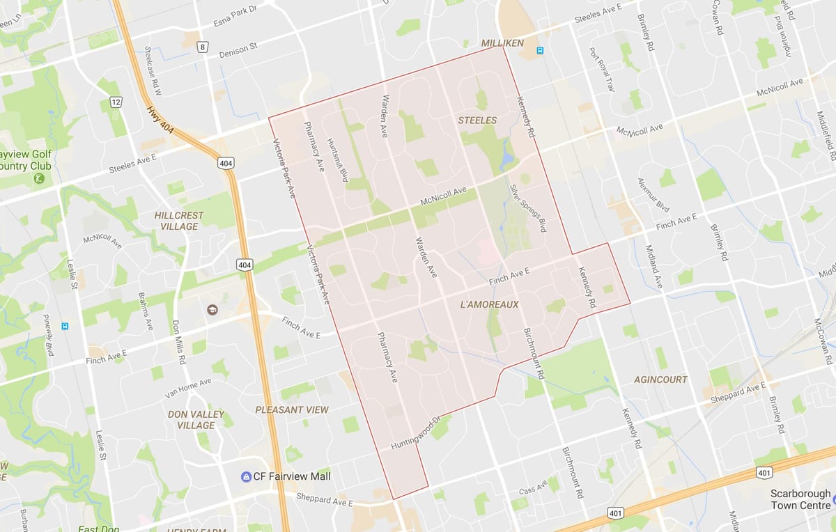 Map of L'Amoreaux neighbourhood Toronto