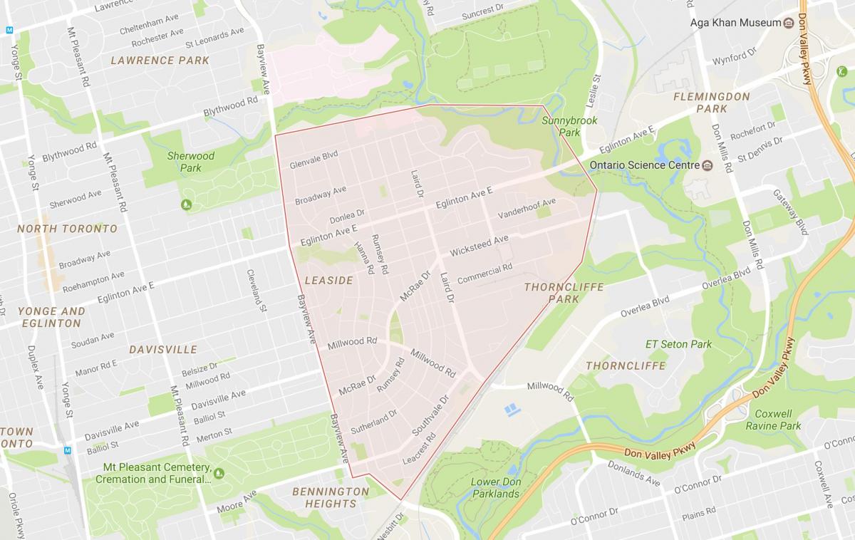 Map of Leaside neighbourhood Toronto