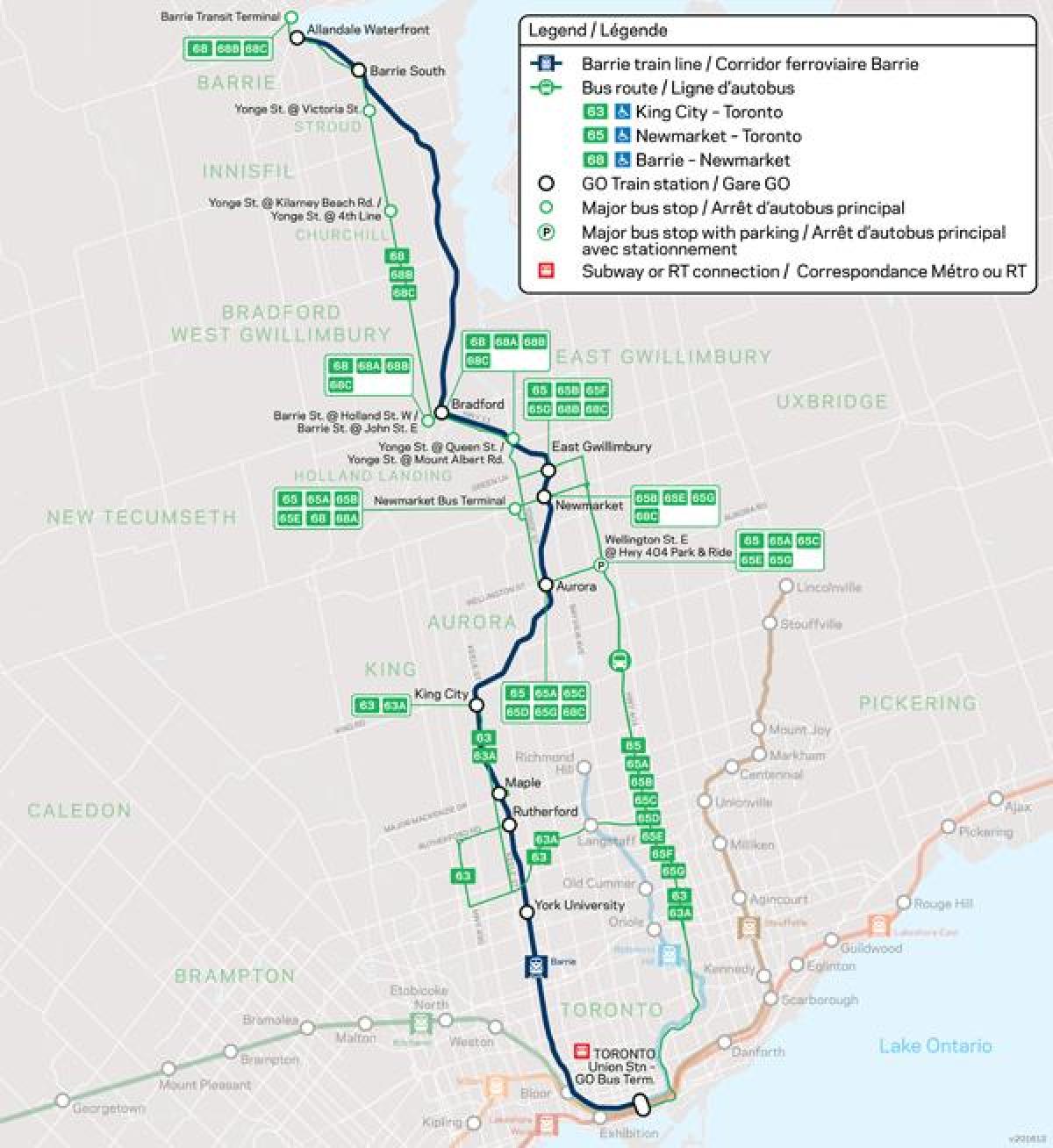 Map of line Barrie Go Transit