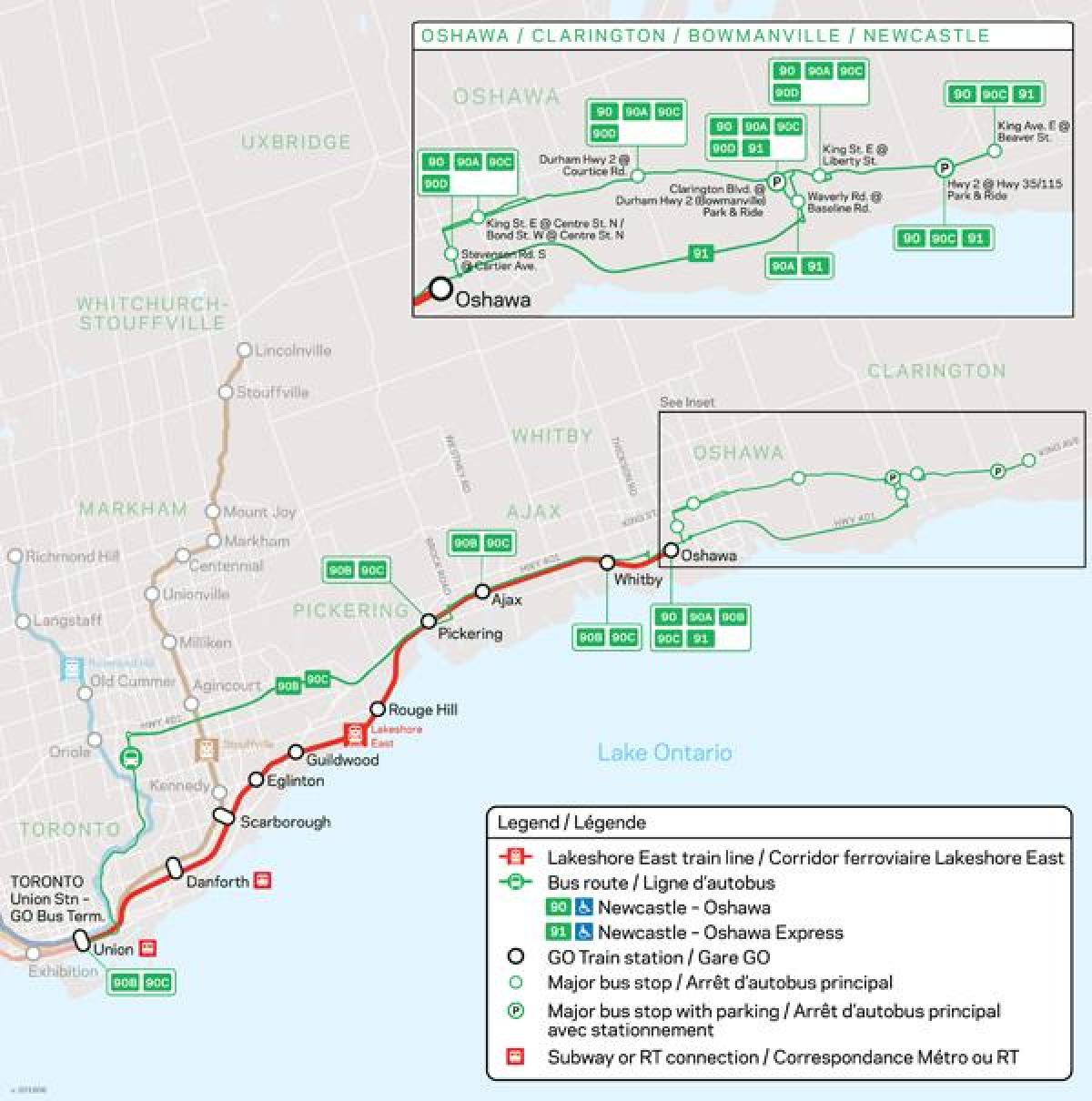 Map of line Lakeshore East Go Transit