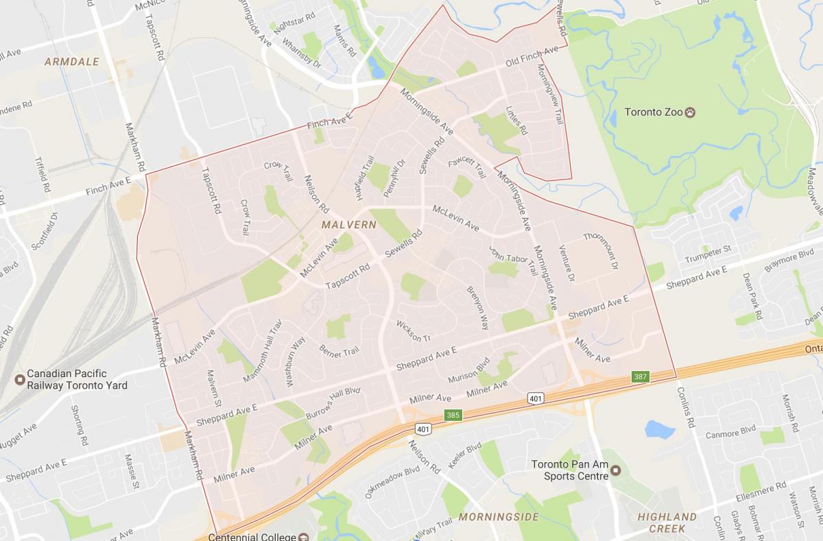 Map of Malvern neighbourhood Toronto