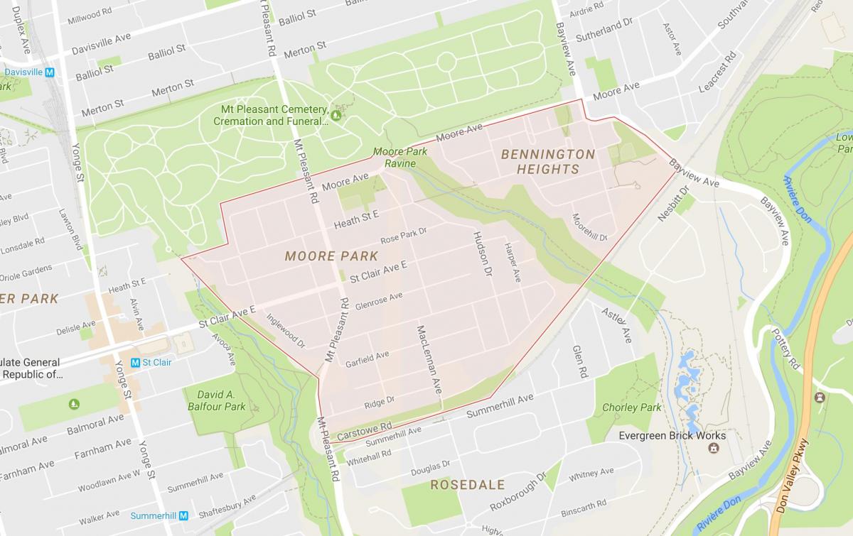 Map of Moore Park neighbourhood Toronto