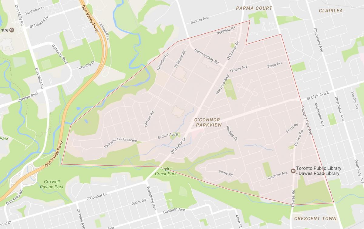 Map of O'Connor–Parkview neighbourhood Toronto