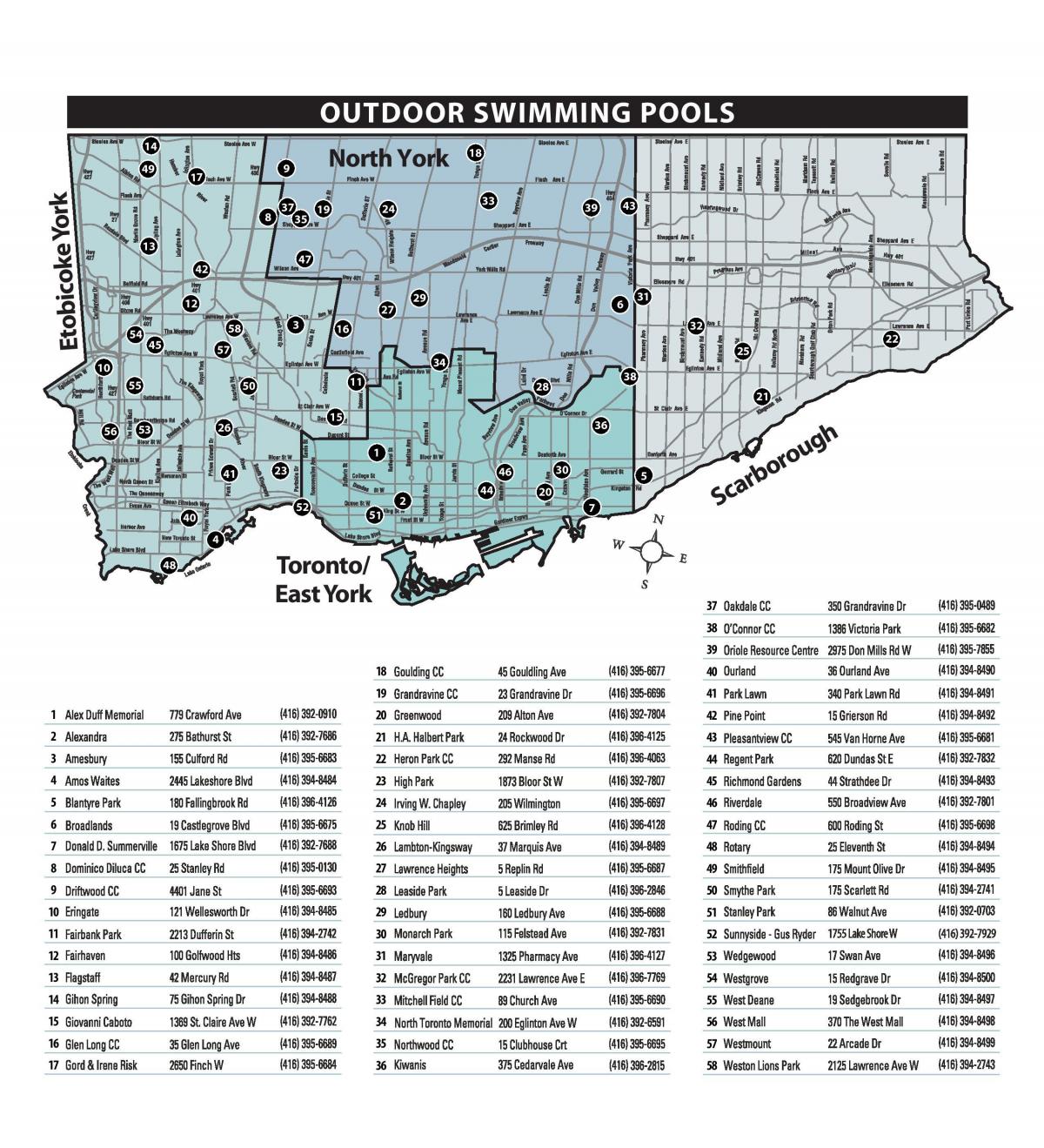 Map of Outdoor swimming pools Toronto
