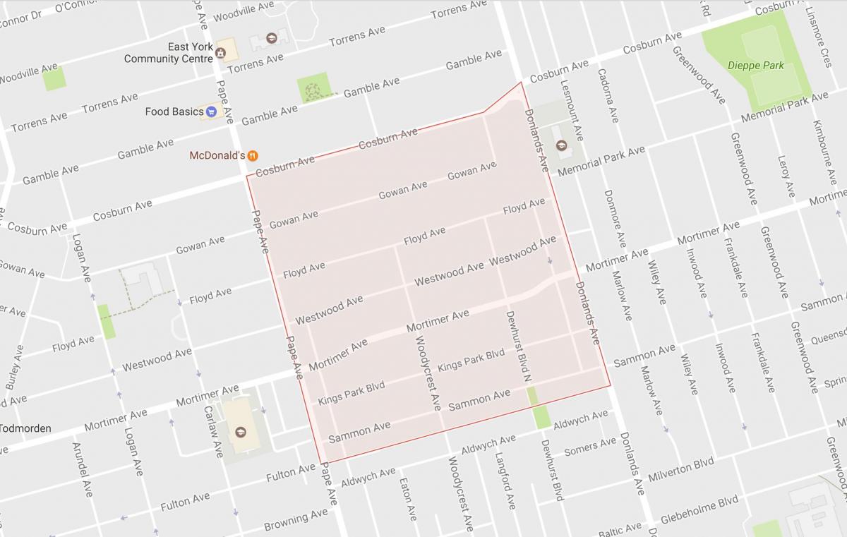 Map of Pape Village neighbourhood Toronto