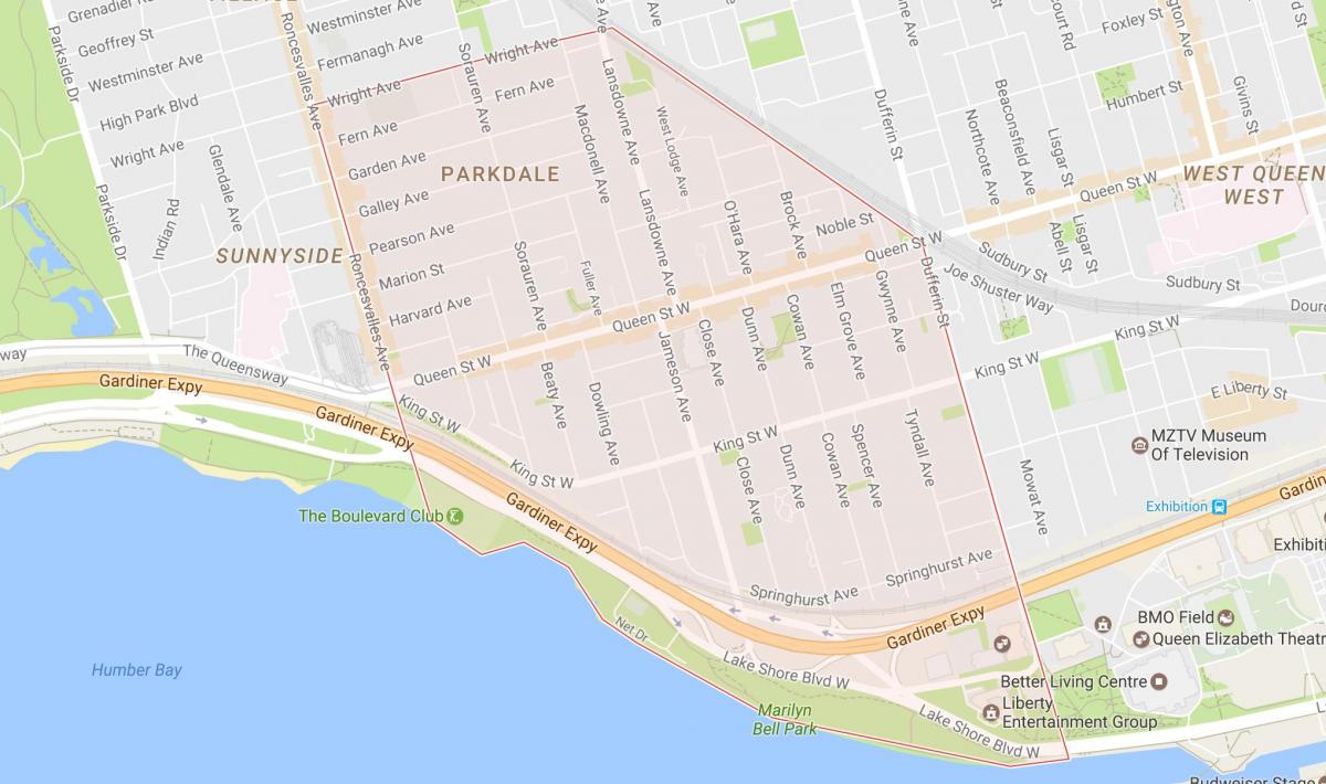 Map of Parkdale neighbourhood Toronto