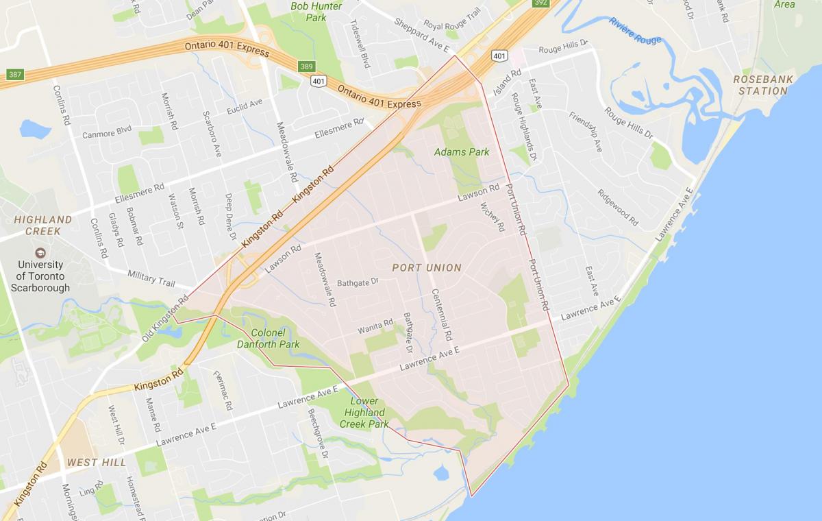 Map of Port Union neighbourhood Toronto
