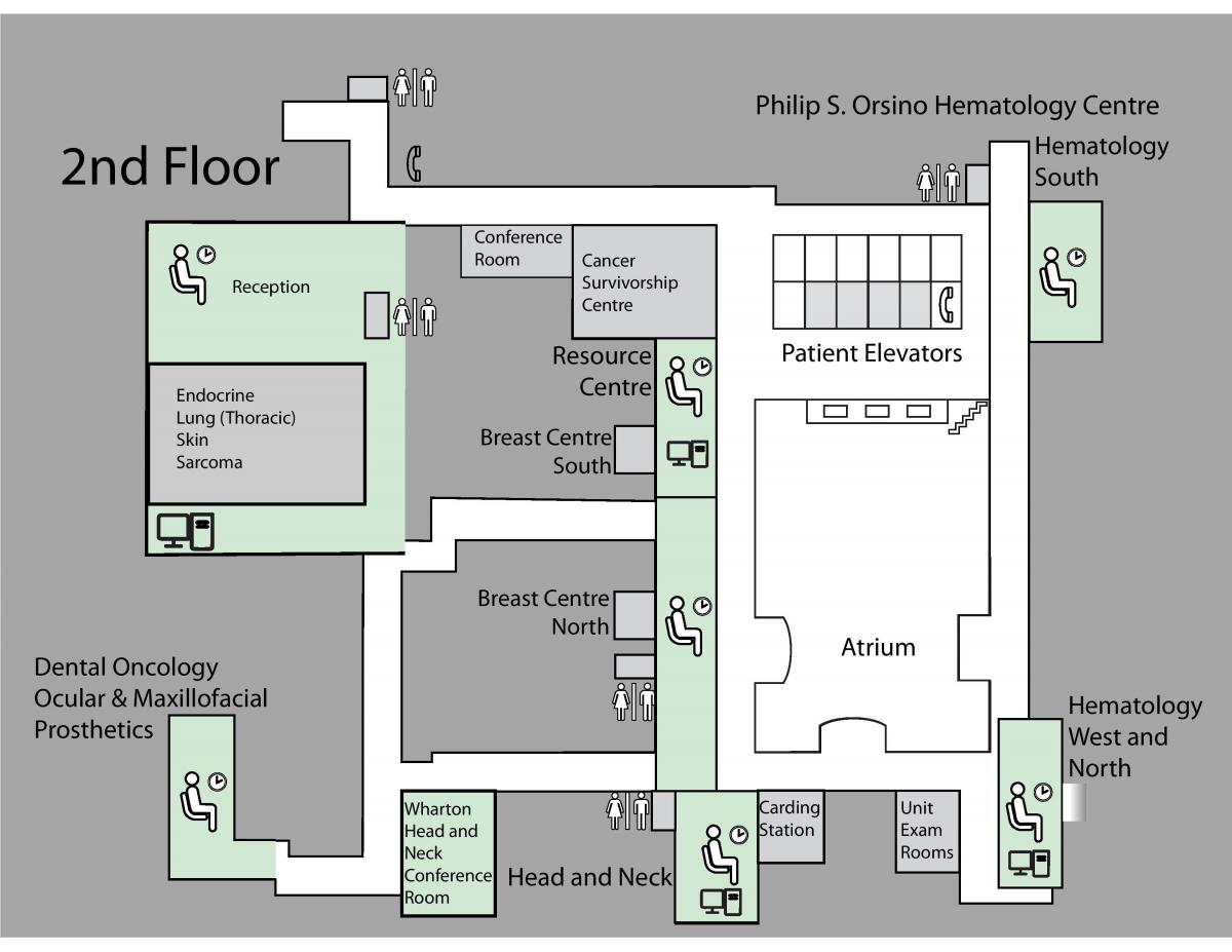 Map of Princess Margaret Cancer Centre Toronto 2nd floor