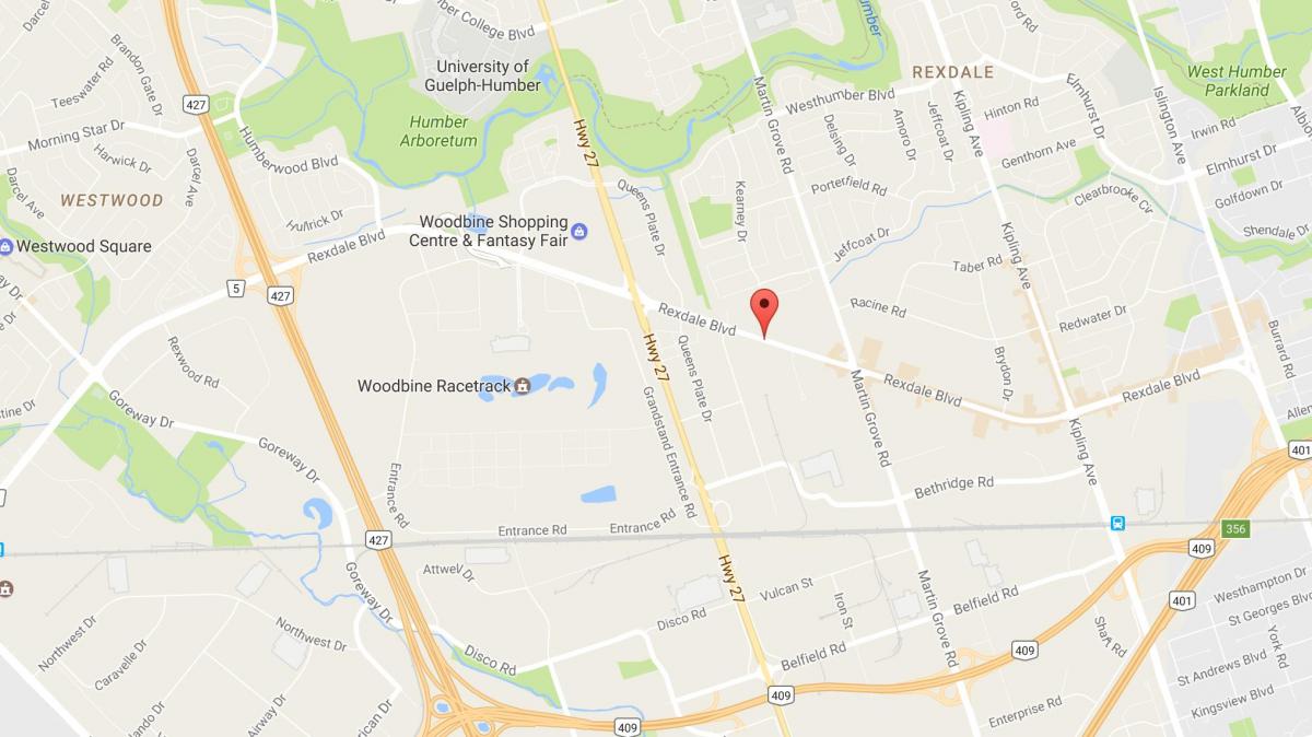 Map of Rexdale boulevard Toronto