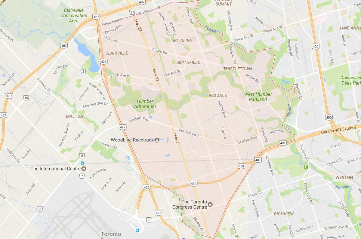 Map of Rexdale neighbourhood Toronto
