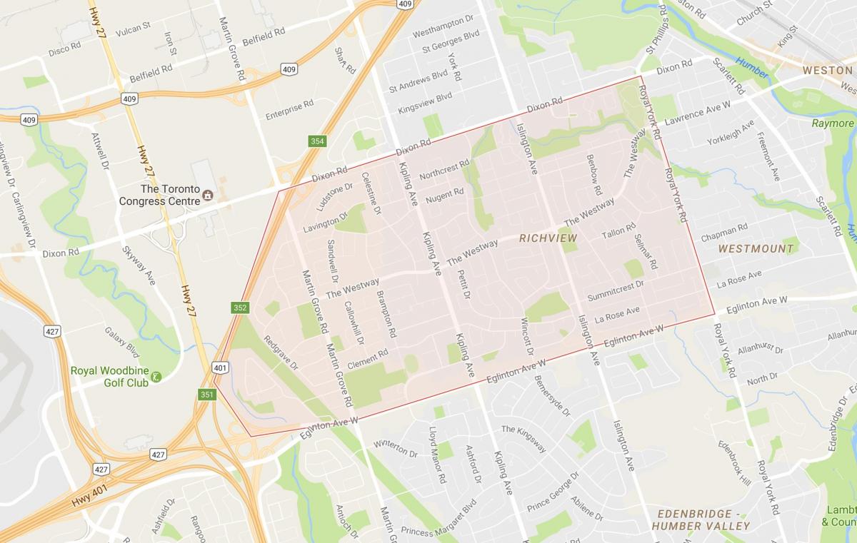 Map of Richview neighbourhood Toronto